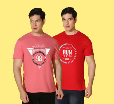 WOOSTRO Graphic Print Men Round Neck Pink, Red T-Shirt