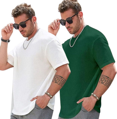 COPEHHI Solid Men Round Neck Green, White T-Shirt