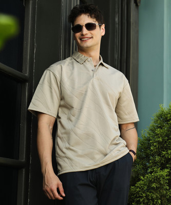 CAMPUS SUTRA Solid Men Polo Neck Beige T-Shirt