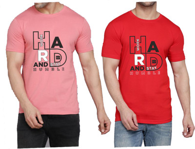WOOSTRO Printed Men Round Neck Pink, Red T-Shirt
