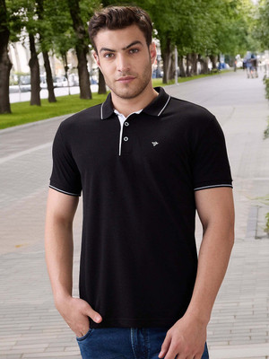 Staus Quo Solid Men Polo Neck Black T-Shirt