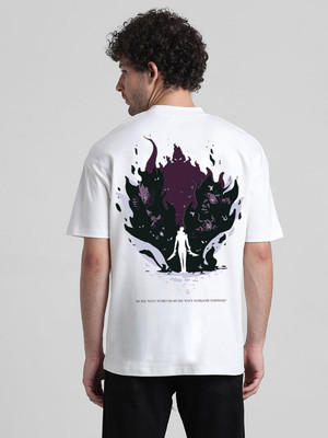 t-hustler Graphic Print Men Round Neck White T-Shirt