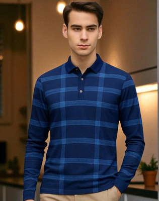 Autna Printed Men Polo Neck Navy Blue T-Shirt