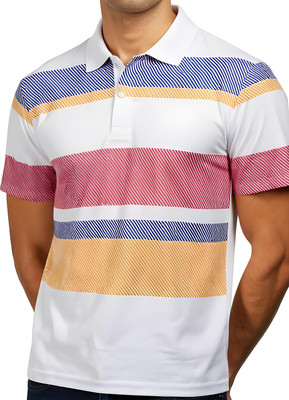 SINDHIGARMENT Printed Men Polo Neck White T-Shirt