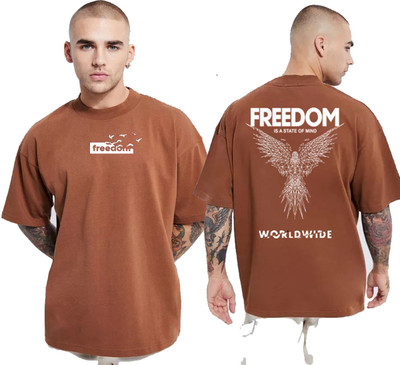 JERKYN Printed Men Round Neck Brown T-Shirt