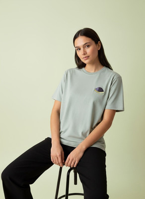 vitadelcielo Embroidered Women Round Neck Light Green T-Shirt