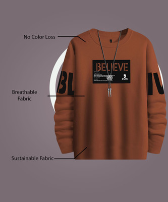 BLIVE Printed Men Round Neck Brown T-Shirt