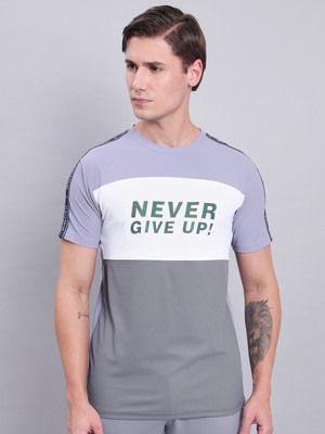 TECHNOSPORT Typography Men Round Neck Purple T-Shirt