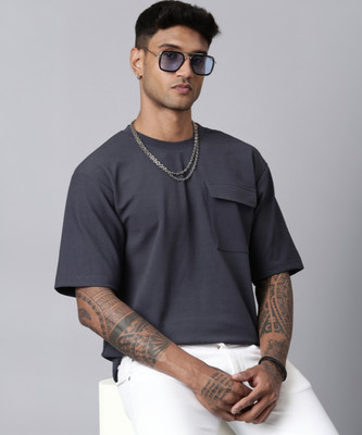 LEWEL Solid Men Round Neck Blue T-Shirt