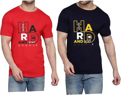 WOOSTRO Printed Men Round Neck Red, Dark Blue T-Shirt