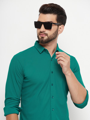 RENUOVO Men Solid Casual Green Shirt