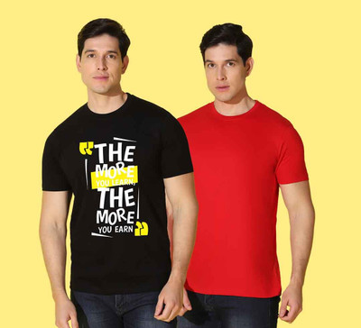 WOOSTRO Printed, Solid Men Round Neck Multicolor T-Shirt