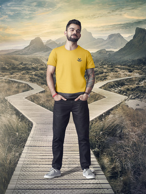 WROGN Solid Men Round Neck Yellow T-Shirt