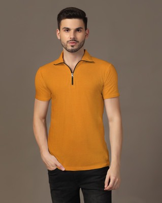 GEUM Solid Men Polo Neck Yellow T-Shirt