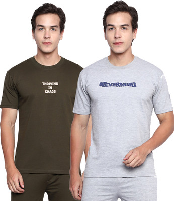 TWF Typography Men Round Neck Green, Grey T-Shirt