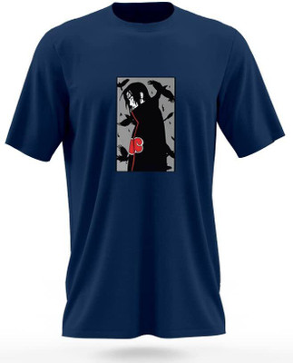 DUDEME Printed Men Round Neck Navy Blue T-Shirt