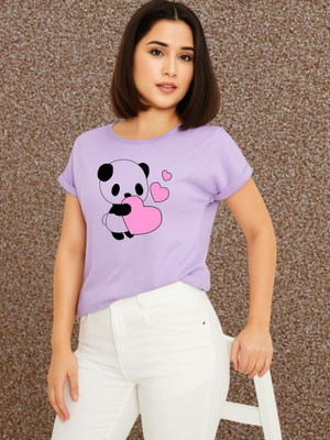 Kasendra Printed Women Round Neck Purple T-Shirt
