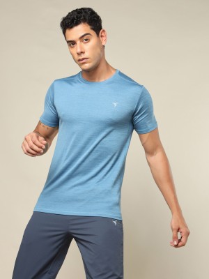 TECHNOSPORT Solid Men Round Neck Light Blue T-Shirt