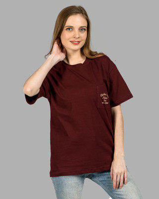 lady willington Printed Women Round Neck Maroon T-Shirt
