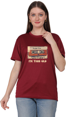 EKTABAZAR Graphic Print Women Round Neck Maroon T-Shirt