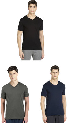 JOCKEY Solid Men V Neck Black, Dark Green, Dark Blue T-Shirt