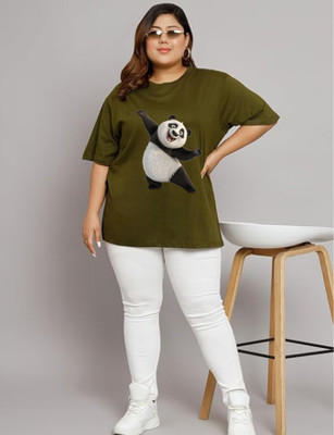 Gujjuunicorns Cartoon Women Round Neck Light Green T-Shirt