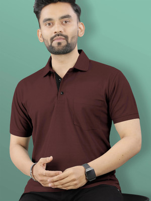 VeBNoR Solid Men Polo Neck Brown T-Shirt