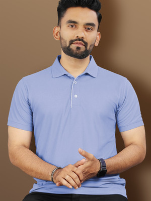 VeBNoR Solid Men Polo Neck Blue T-Shirt