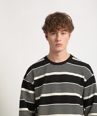 THE BEAR HOUSE Striped Men Round Neck Black T-Shirt
