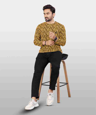 Magpy Printed Men Round Neck Yellow T-Shirt