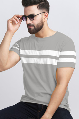 AUSK Striped Men Round Neck Grey, White T-Shirt