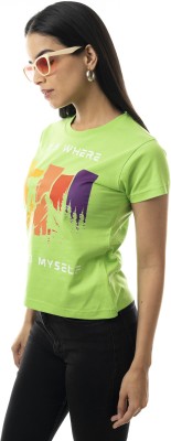 Fashionbeast Printed Women Round Neck Light Green T-Shirt