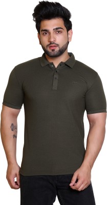 E-MAX Solid Men Polo Neck Green T-Shirt