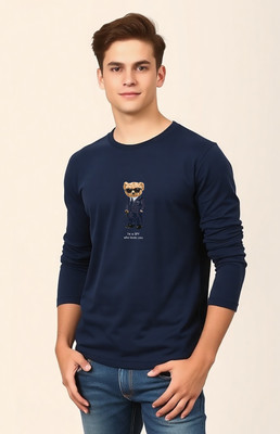 UrGear Printed Men Round Neck Navy Blue T-Shirt