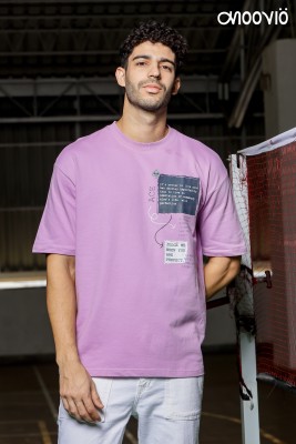 Moovio Graphic Print Men Round Neck Purple T-Shirt