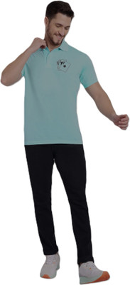 Stroove Solid, Printed Men Polo Neck Green T-Shirt