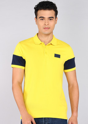 United Colors of Benetton Solid Men Polo Neck Yellow T-Shirt