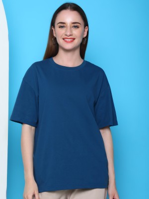 DreamBe Printed Women Round Neck Blue T-Shirt