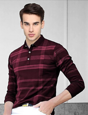 Autna Checkered Men Polo Neck Grey T-Shirt