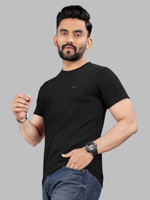 CELLUX Solid Men Round Neck Black T-Shirt