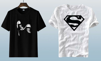 stylesmyth Printed Men Round Neck Black, White T-Shirt