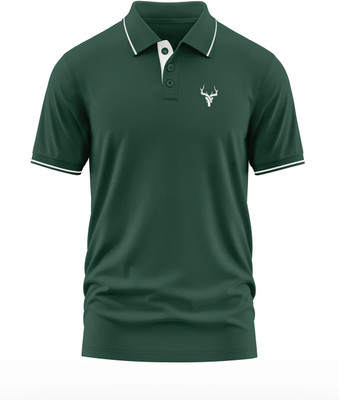 Warriorworld Solid Men Polo Neck Green T-Shirt