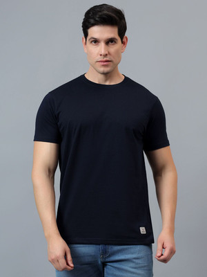 CANTABIL Solid Men Round Neck Navy Blue T-Shirt