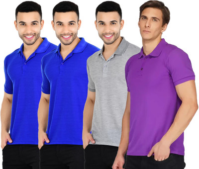 YUALIN CREATION Solid Men Polo Neck Multicolor T-Shirt
