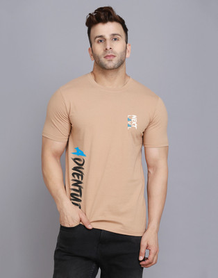 SLOWLORIS Printed Men Round Neck Beige T-Shirt