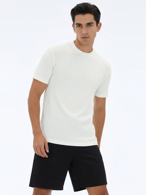 Glitchez Self Design Men Round Neck White T-Shirt