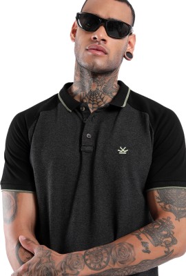 WROGN Solid Men Polo Neck Grey T-Shirt