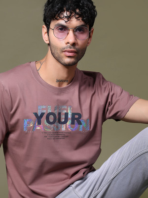 V-MART Printed Men Round Neck Purple T-Shirt