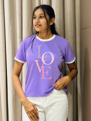 Moda Rapido Printed Women Round Neck Purple T-Shirt
