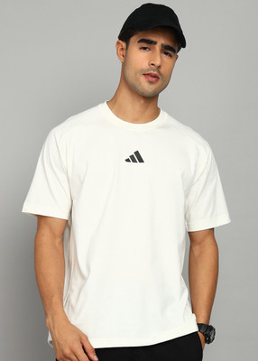 ADIDAS Solid Men Round Neck White T-Shirt